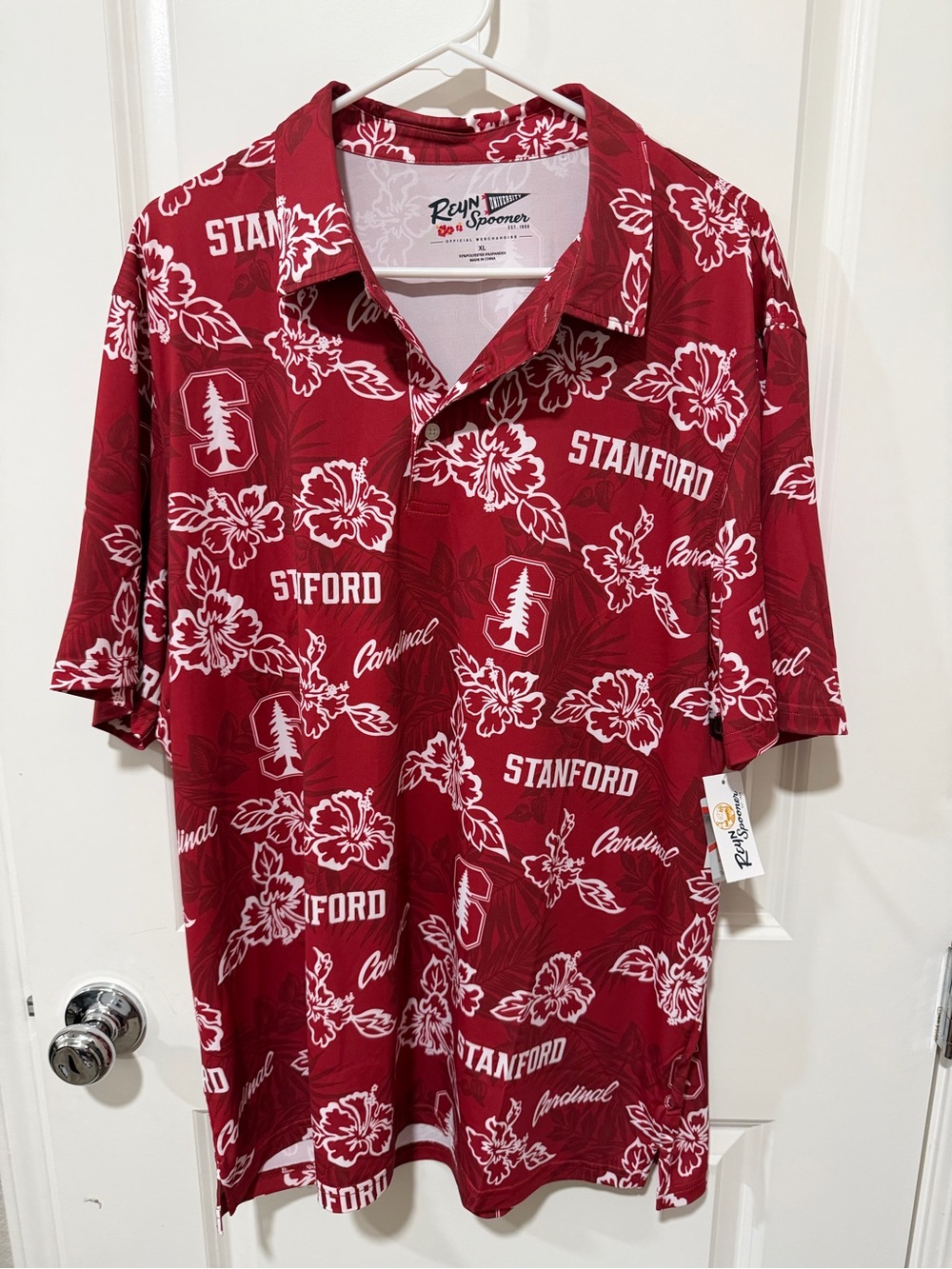 Reyn Spooner Stanford Cardinal Polo Shirt Mens XL Red Hawaiian Performance NWT